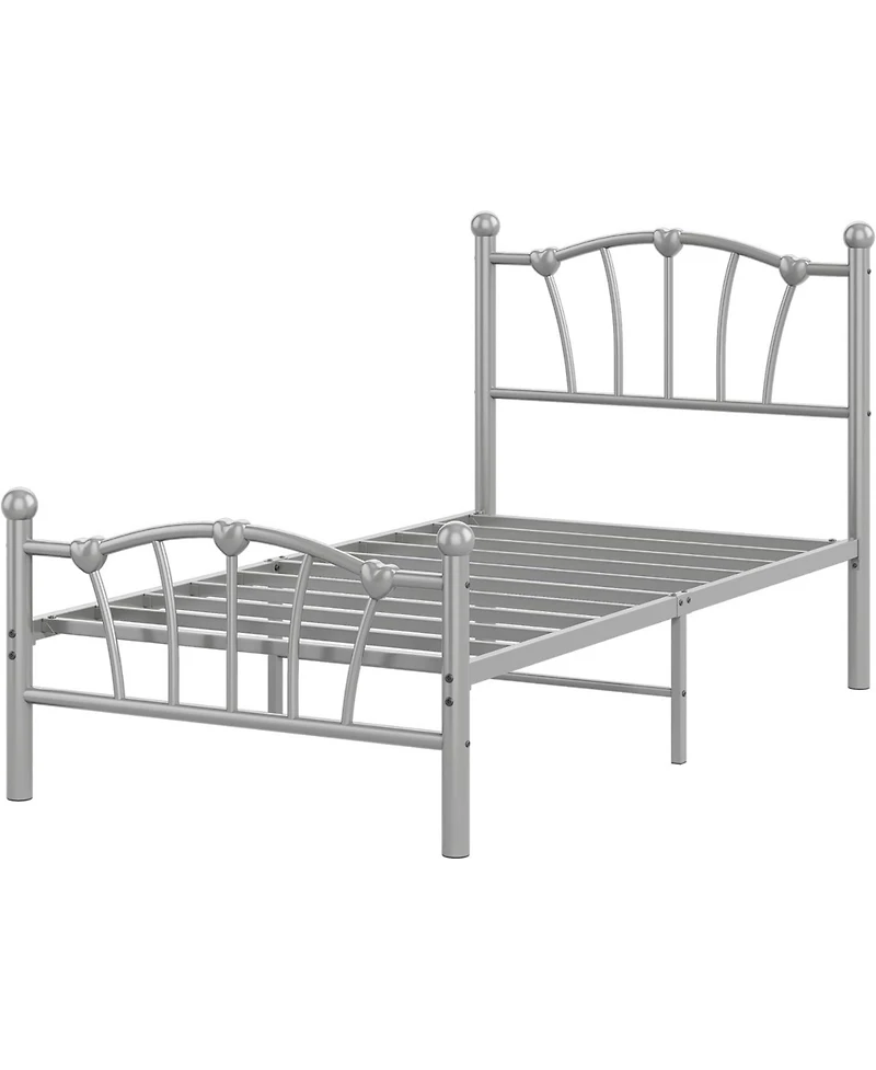 gaomon Twin Metal Bed Frame, Platform Bed with Heart-Shaped Headboard & Footboard, Heavy-Duty for Girls, Grey