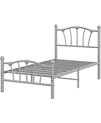 gaomon Twin Metal Bed Frame, Platform Bed with Heart-Shaped Headboard & Footboard, Heavy-Duty for Girls, Grey