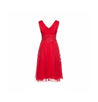 Pre-Owned Dolce & Gabbana Women's Red Silk Organza Lace Trim Flared Dress
