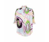 Pre-Owned Roberto Cavalli Women's Multicolor Abstract Printed Silk Ruffle Sleeve Blouse