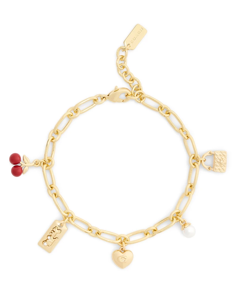 Coach Faux Stone Signature Cherry Charm Link Bracelet