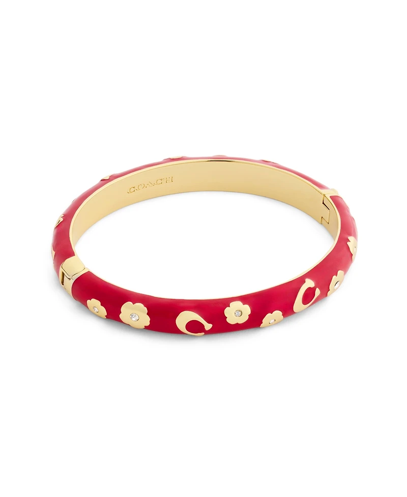 Coach Faux Stone Signature C Floral Chubby Bangle Bracelet