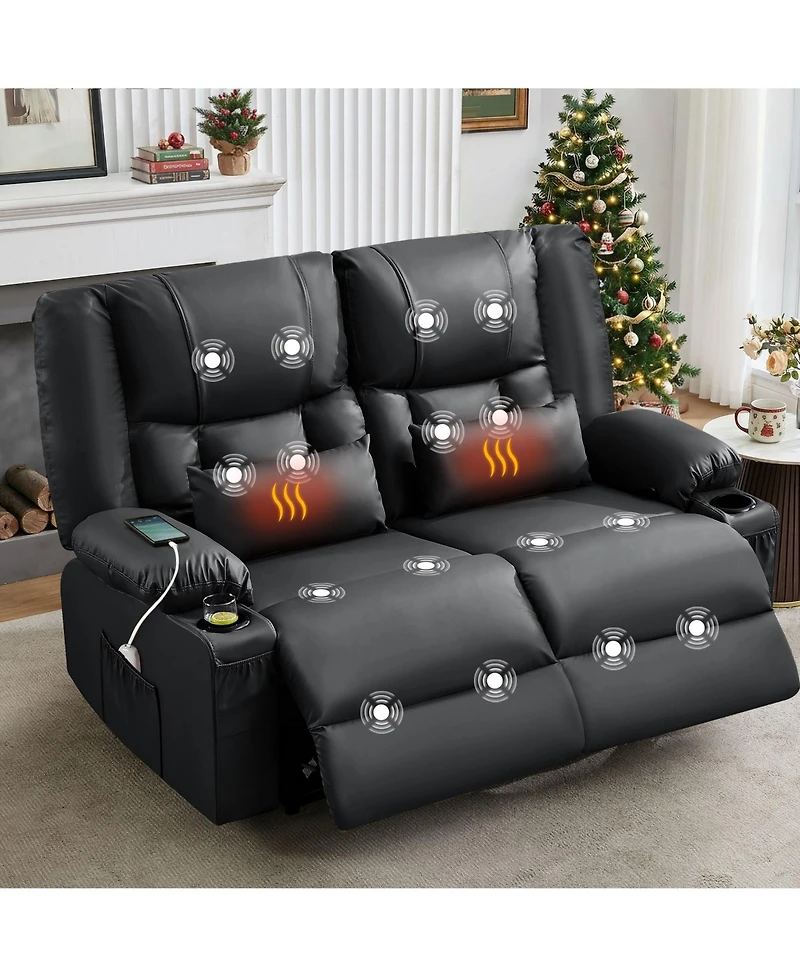 Clihome Recliner Loveseat with Massage and Heating for Living Room, Love Seat Manual Oversized Recliner with Cup Holders