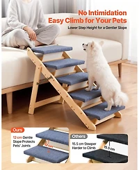 Cozito -Step Wooden Pet Stairs for Bed, Sofa, or Car, Foldable Flat Design