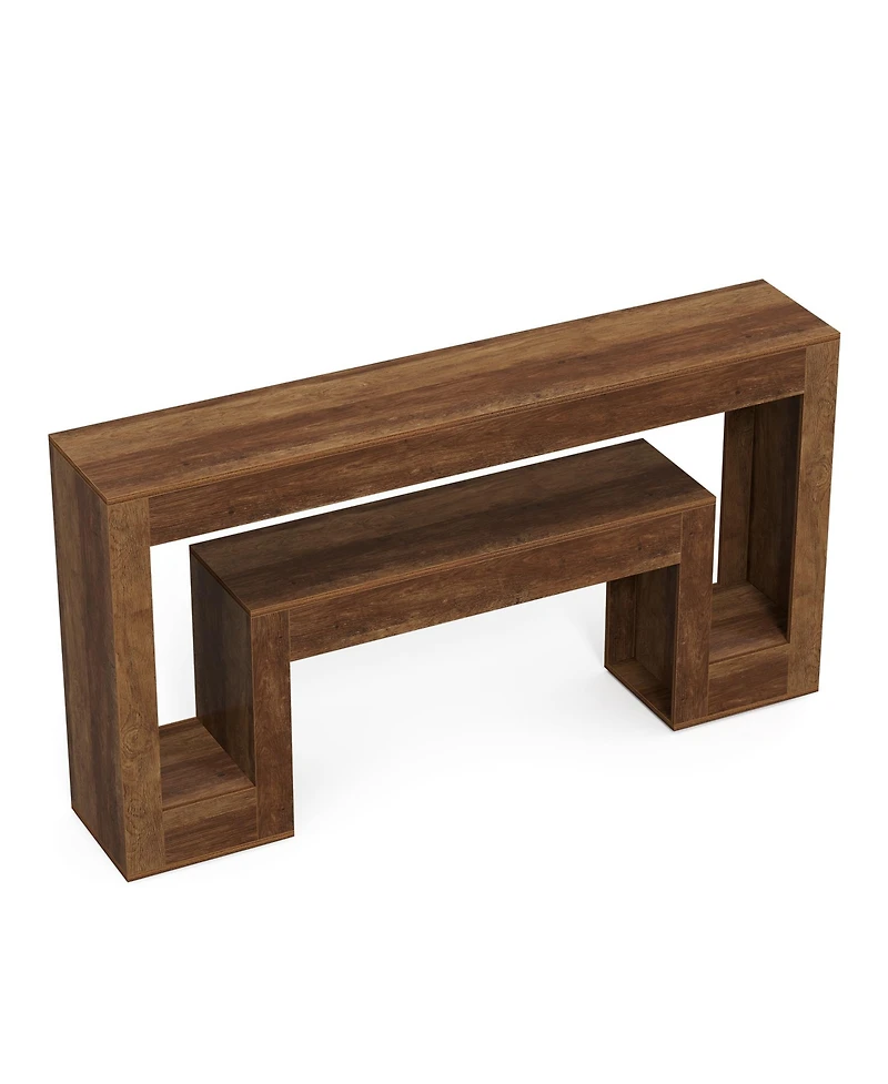 Tribesigns 63-Inch Long Console Table with 2-Tier Shelf,Wood Farmhouse Sofa Table Behind The Couch,Narrow Sofa Table, Rustic Brown