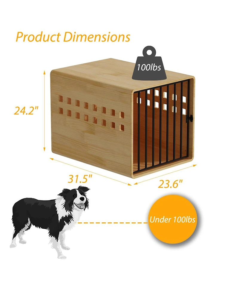 Dog Crate for Medium & Small, Solid Wood Puppy Crates, Dog Kennel Indoor with Door, Pet House