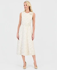Anne Klein Women's Tweed Rosette Belted Midi Dress