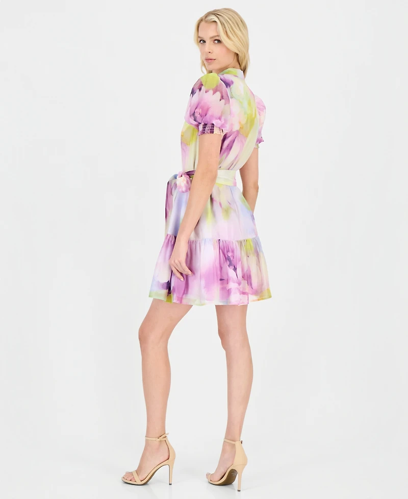 Anne Klein Women's Puff-Sleeve Floral-Print Shirtdress