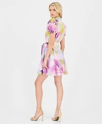 Anne Klein Women's Puff-Sleeve Floral-Print Shirtdress