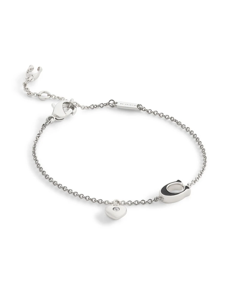 Coach Faux Stone Signature C Heart Strand Bracelet
