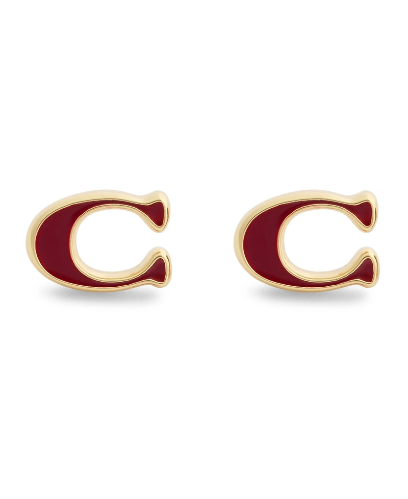 Coach Black Signature C Enamel Stud Earrings
