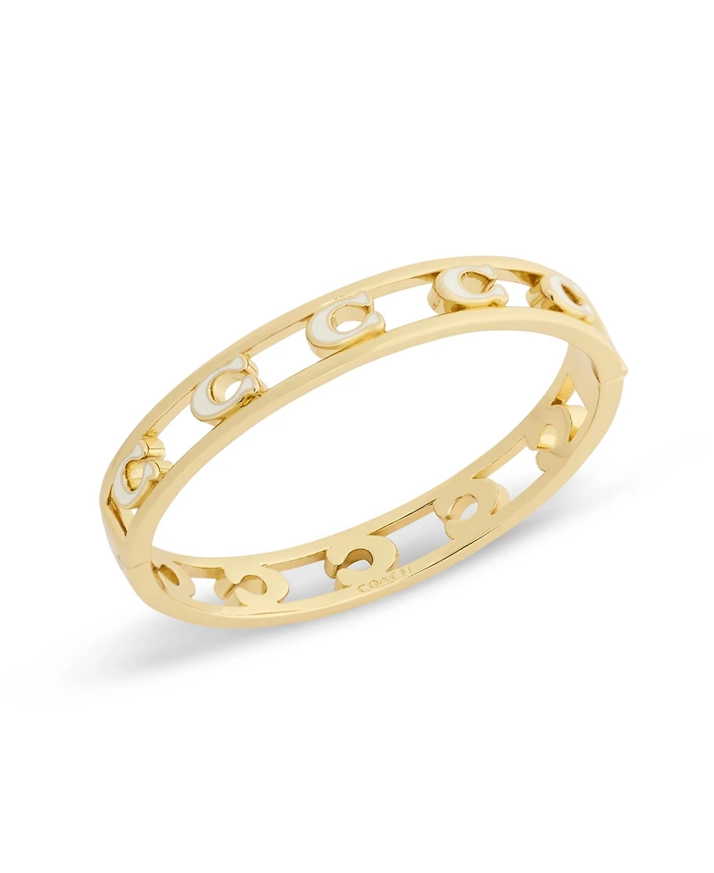 Coach Black Signature C Enamel Openwork Bangle Bracelet