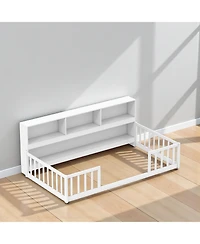 Slickblue Kids Twin Floor Bed with Bookcase and Montessori Design