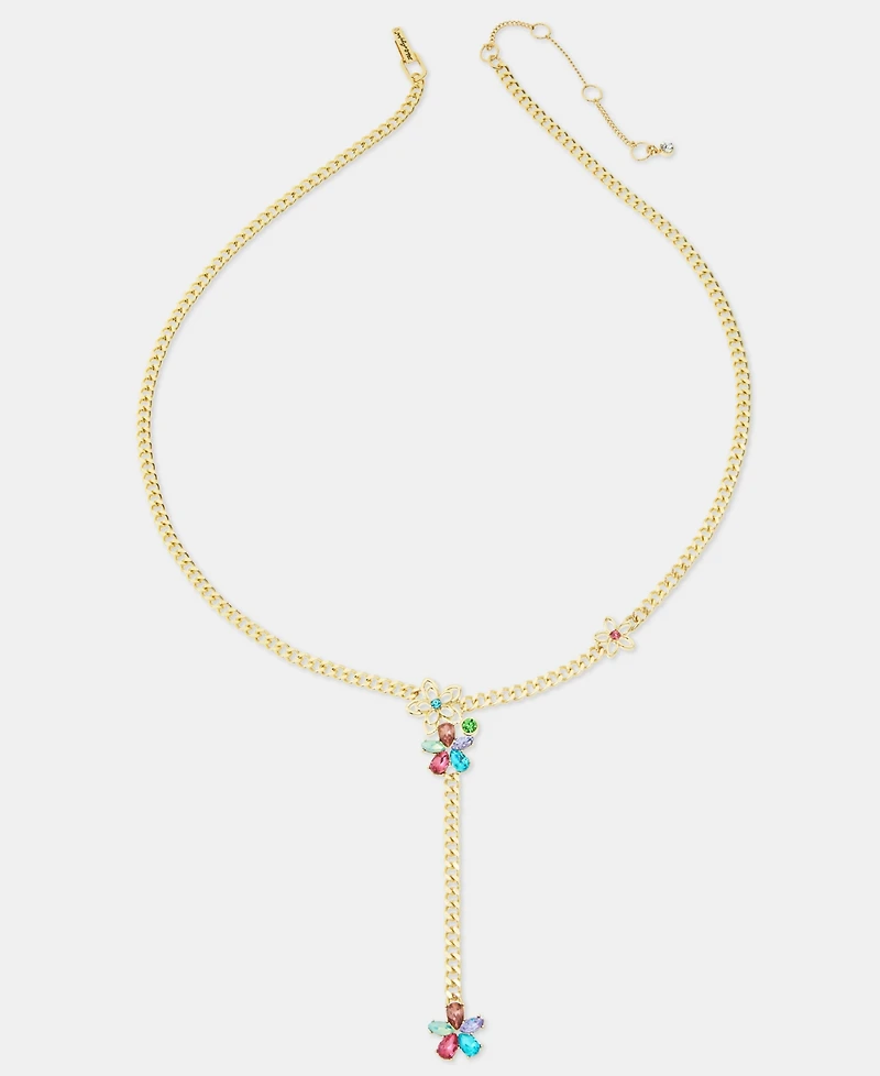 Karl Lagerfeld Paris Multicolor Crystal Flower Lariat Necklace, 20" + 3" extender