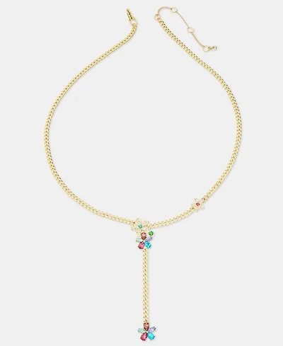 Karl Lagerfeld Paris Multicolor Crystal Flower Lariat Necklace, 20" + 3" extender
