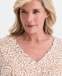 Jm Collection Plus Printed Grommet Knit V-neck Top, Macy's Exclusive