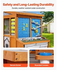 Sugift Cedar Wood Playhouse with Functional Doorbell, Windows & Storage Pockets