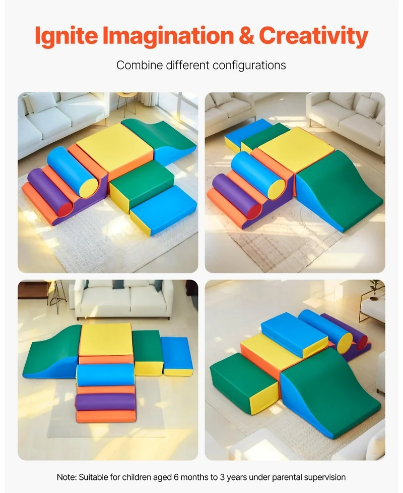 Sugift 7-Piece Foam Climbing Set for Toddlers - Pu Leather Blocks