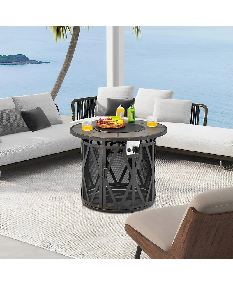 Sugift 32 Inch 30000 Btu Fire Pit Table with Fire Glasses and Pvc Cover