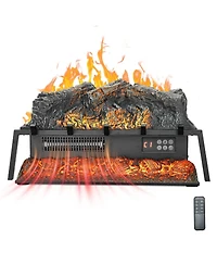 Electric Fireplace Log 25" Insert Heater with Remote Flames Timer Black