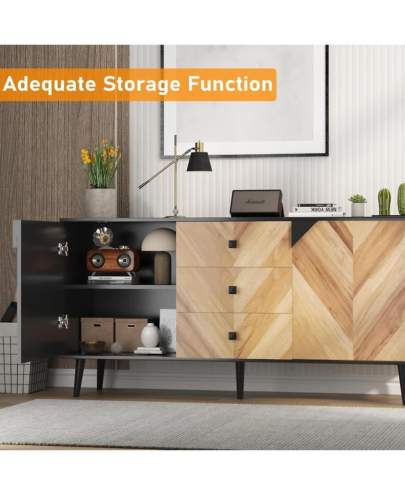 Gaomon 55.1" sideboard buffet with storage, 3 drawers, adjustable shelf and doors; modern freestanding accent cabinet for dining