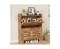 gaomon Shoe Storage Cabinet with 2 Flip Drawers, Narrow Shoe Cabinet for Entryway, Freestanding Hidden Slim Shoe Organizer Cabinet with Hooks