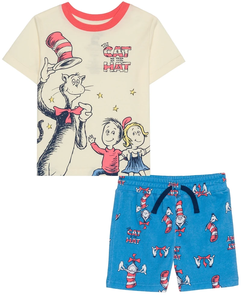 Dr. Seuss Boys' Toddler 2T-5T the Cat Hat T-Shirt and Shorts, 2-Piece Set