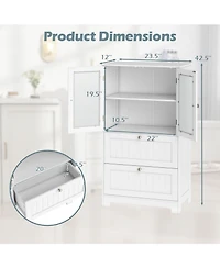 Volenca Freestanding Bathroom Storage Cabinet with 2 Drawers and 2 Frosted Glass Doors