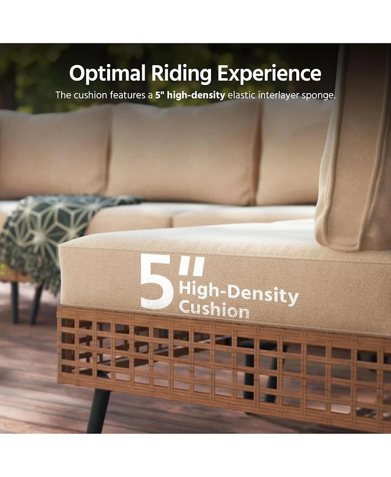 Decksplore 2 Pieces Outdoor Sectional Sofa Set All-Weather Pe Wicker Rattan Patio Conversation Set with Thick Cushions & Coffee Table