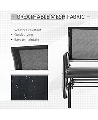 Flynama Black Outsunny Porch Glider Metal Frame Mesh Fabric Curved Armrests Steel Frame for Garden Poolside Backyard Balcony