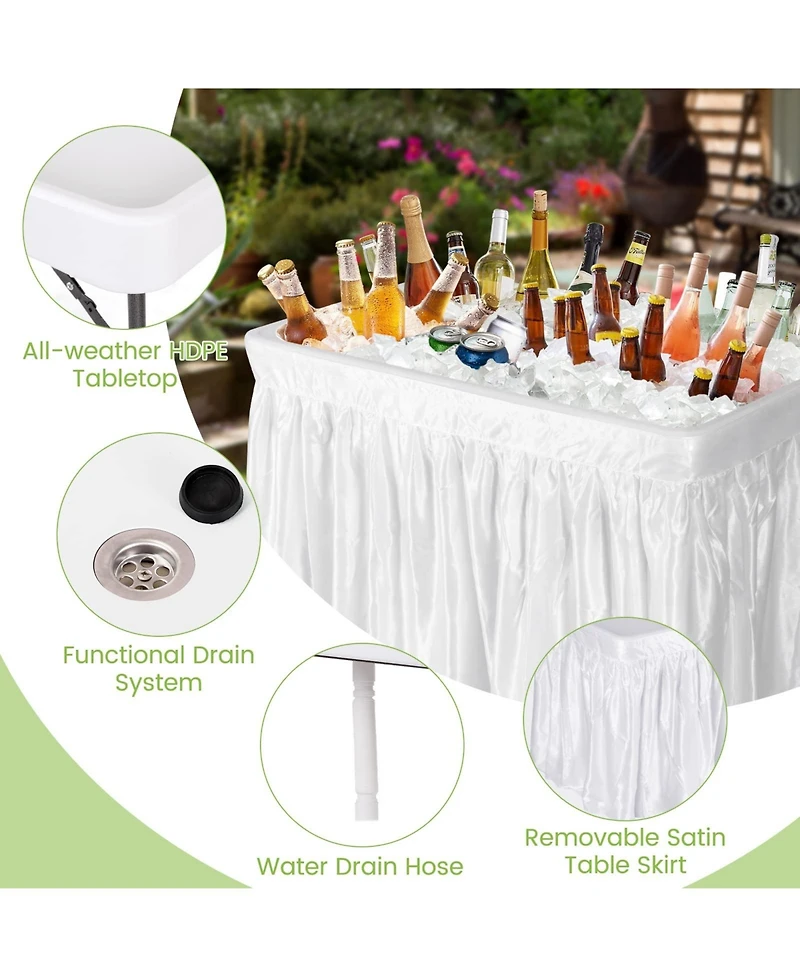 Mecale 4 ft Folding Party Ice Table with Skirt and Ice Bucket, Portable Cooler Table