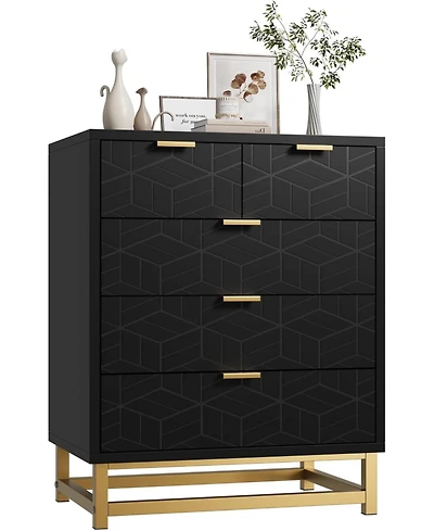 gaomon Dresser for Bedroom, 5 Drawer Dresser with Metal Legs, Modern Dressers Chest Organizer with Wide Storage, Chest of Drawers for Bedroom, Living