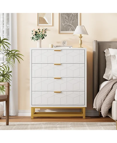 gaomon 4 Drawer Dresser for Bedroom, Modern Chest with Gold Metal Handles, Storage Living Room, Hallway, Entryway