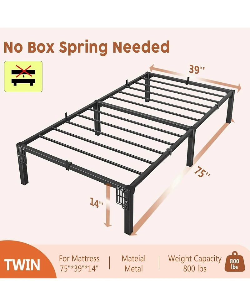 gaomon Bed Frame, 14" High Platform Bed Frame, Heavy Duty Steel Slat Support Size with Storage Space, Support Up to 800 Lbs