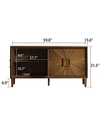 Boyel Living 60" Rustic Farmhouse Wood Credenza with Symmetrical Sunburst Doors