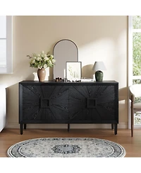 Boyel Living 60" Rustic Farmhouse Wood Credenza with Symmetrical Sunburst Doors