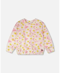Deux par Toddler Girls French Terry Sweatshirt Pink Printed Daisies