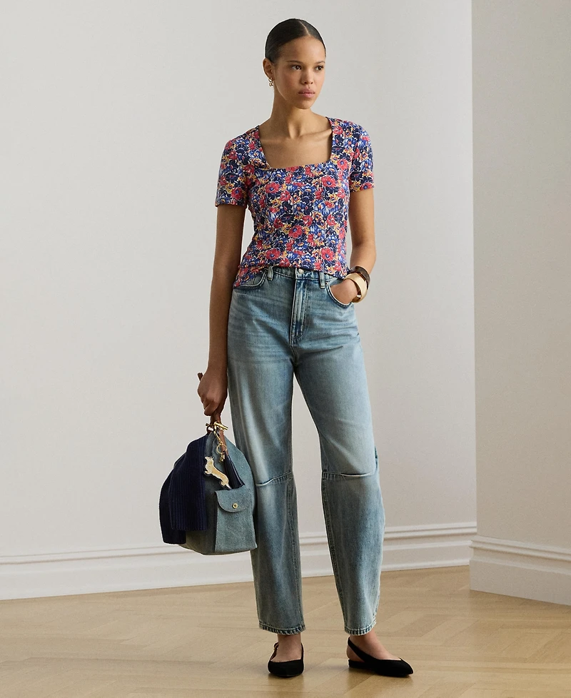 Lauren Ralph Women's Floral Printed Square Neck Top