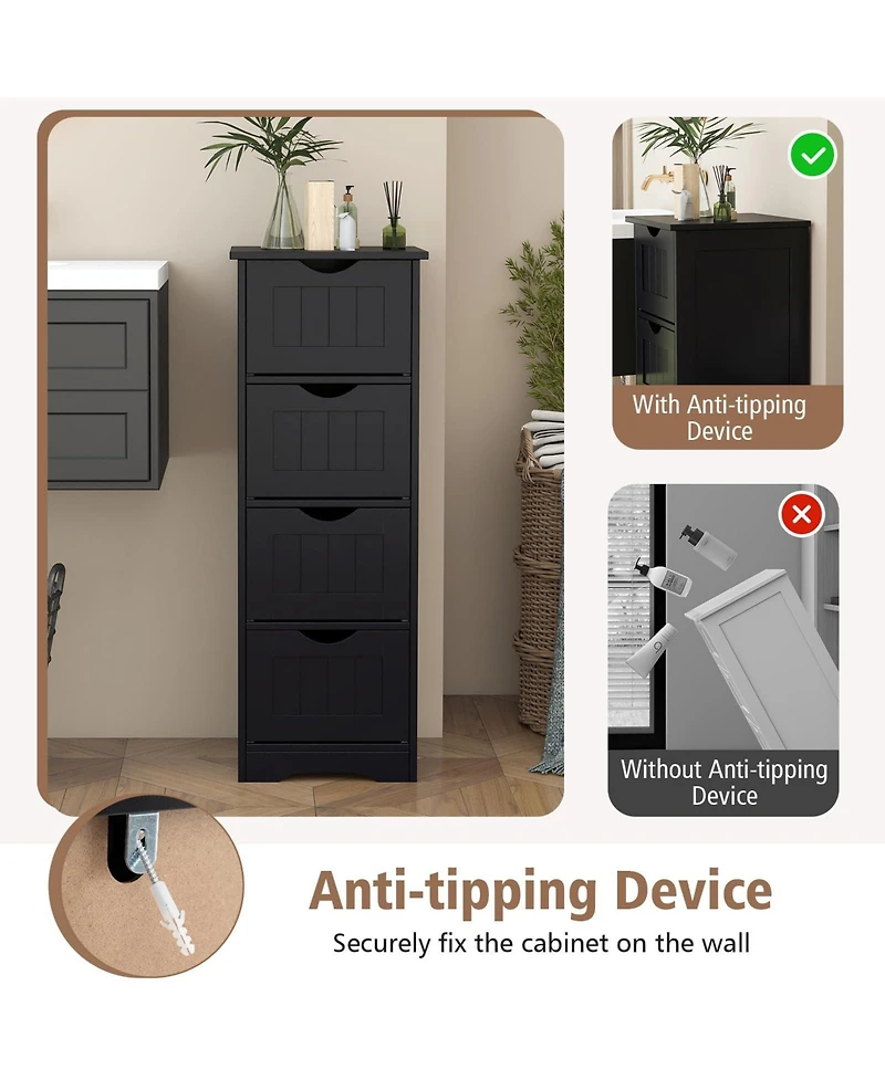 Volenca 4-Drawer Freestanding Floor Storage Cabinet with Anti-Tip Safety Kit