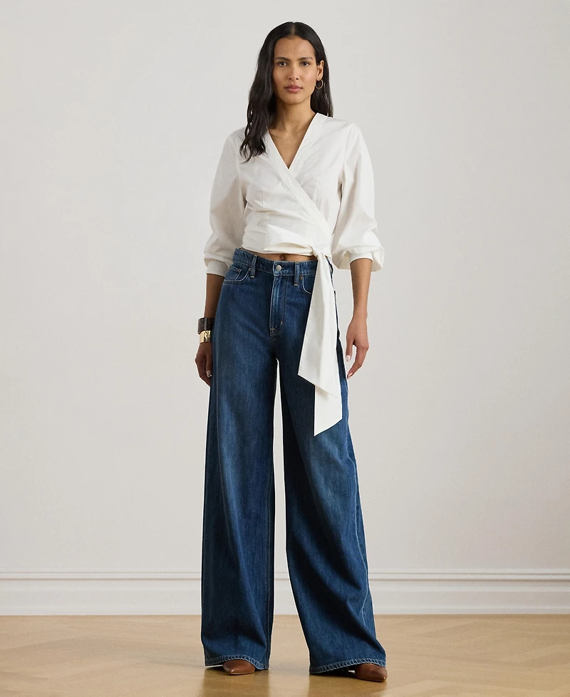 Lauren Ralph Women's Cropped V-Neck Wrap Top