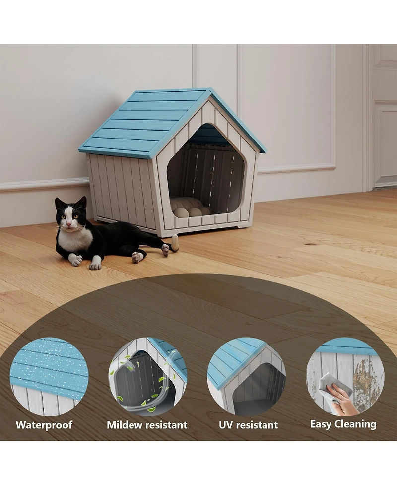 Decksplore Durable Mdf Structure Foldable Indoor Cat House Blue with Scratch Pad for Multi-Cats