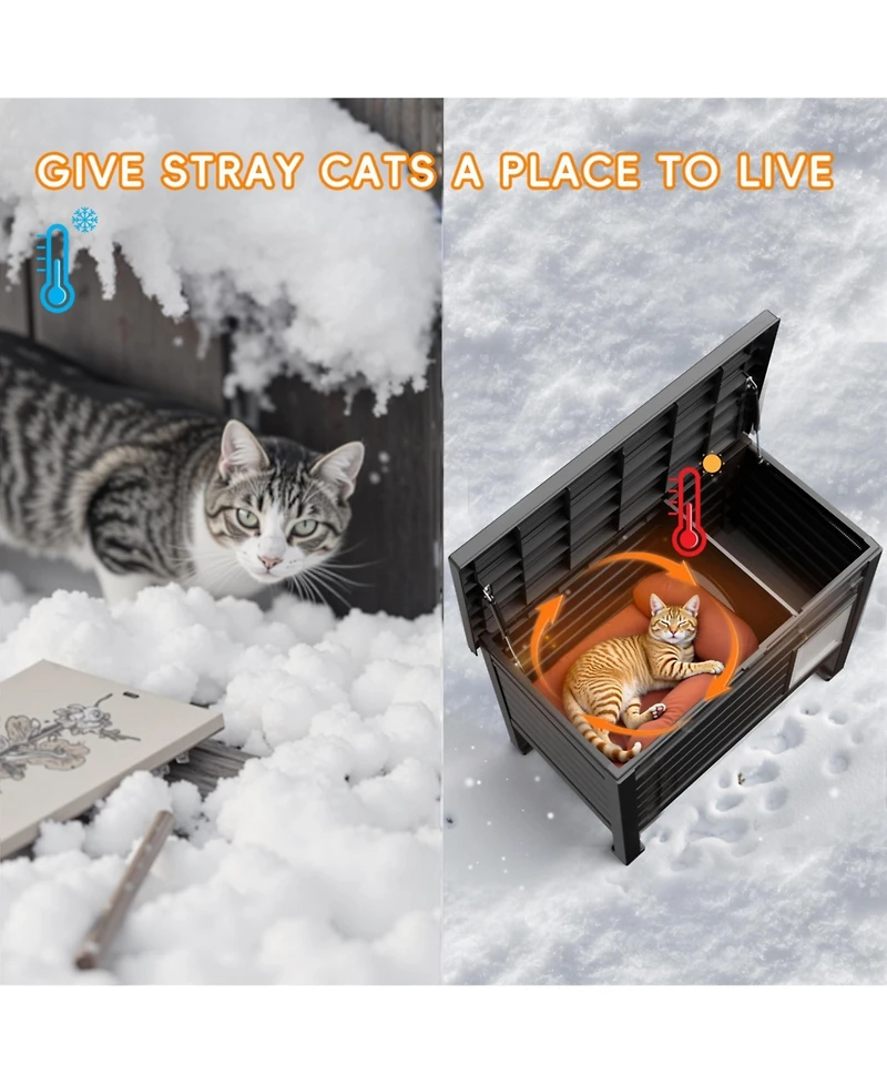 Decksplore Indoor Outdoor Cat House Weatherproof Elevated Feet Warm for Multi-Pet