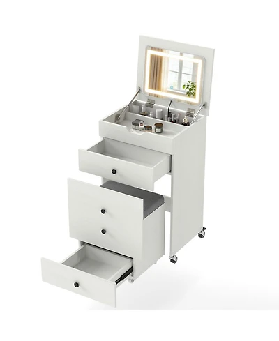 Volenca 3-in-1 Small Vanity Set with Flip-Top Lighted Mirror, Drawers, and Stool