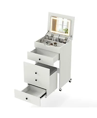 Volenca 3-in-1 Small Vanity Set with Flip-Top Lighted Mirror, Drawers, and Stool