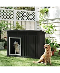 Decksplore 204 inclined top air pole kennel gray and black Durable Outdoor Kennel with Angled Roof for Optimal Drainage and Ventilation