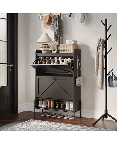 Homfan Shoe Storage Cabinet with 2 Flip Drawers, Freestanding Shoe Organizer for Entryway, Hallway