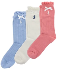 Polo Ralph Lauren Girls' 4-11 Ribbon Pointelle Socks, 3-Pack