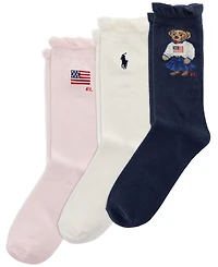 Polo Ralph Lauren Girls' 4-11 Americana Bear Socks, 3-Pack