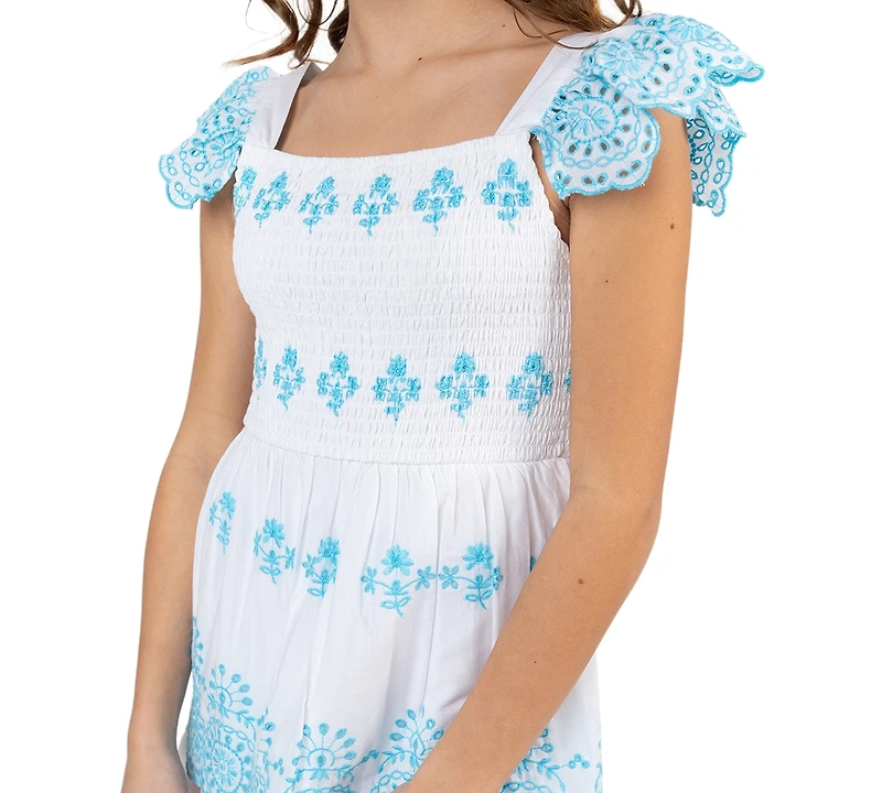 Rare Editions Girls' 7-16 Smocked Square Neck Dress