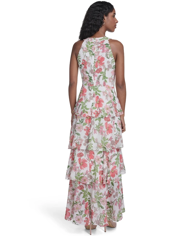 Tommy Hilfiger Petite Halter Neck Tiered Maxi Dress